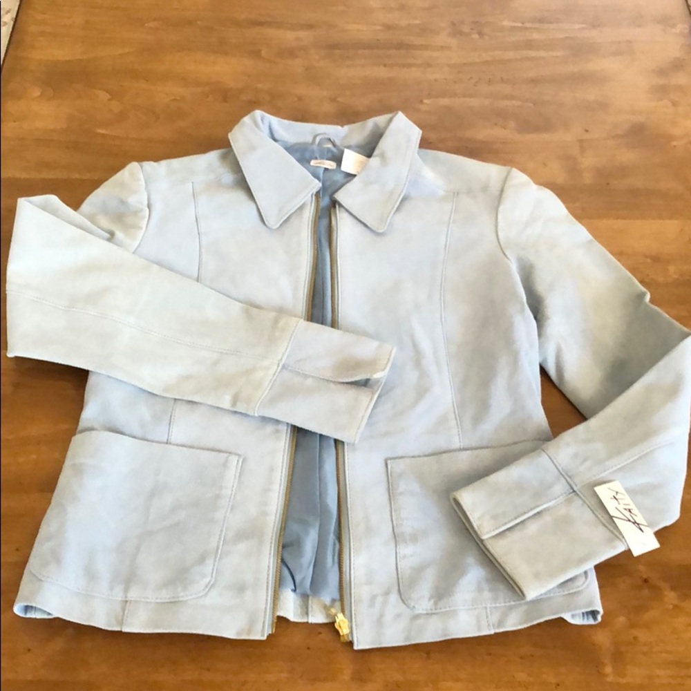 Light blue leather jacket